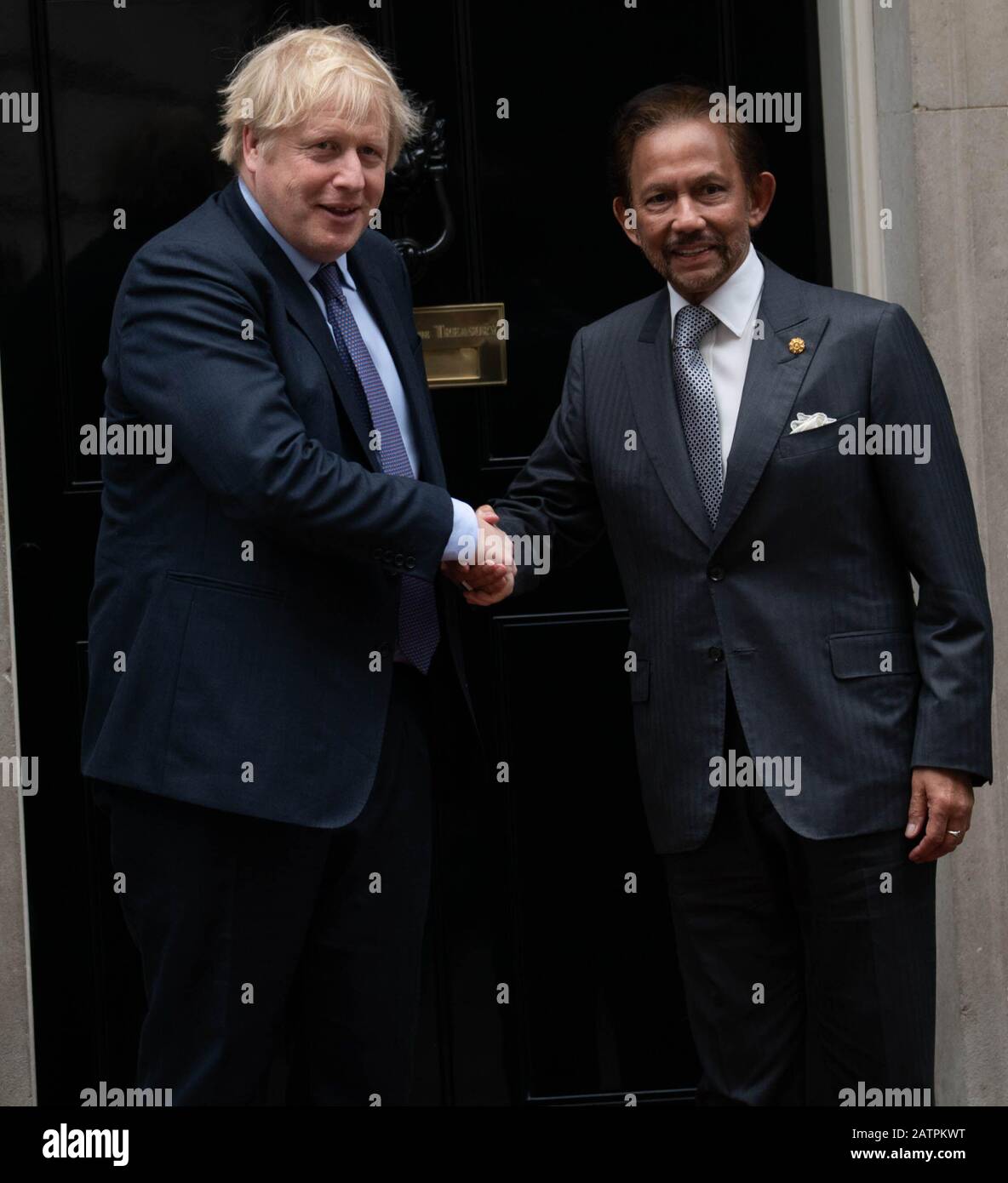 London, UK. 4th Feb, 2020. Hassanal Bolkiah, Sultan and Yang di-Pertuan of Brunei meets with Boris Johnson MP PC Prime Minister at 10 Downing Street, London UK Credit: Ian Davidson/Alamy Live News Stock Photo