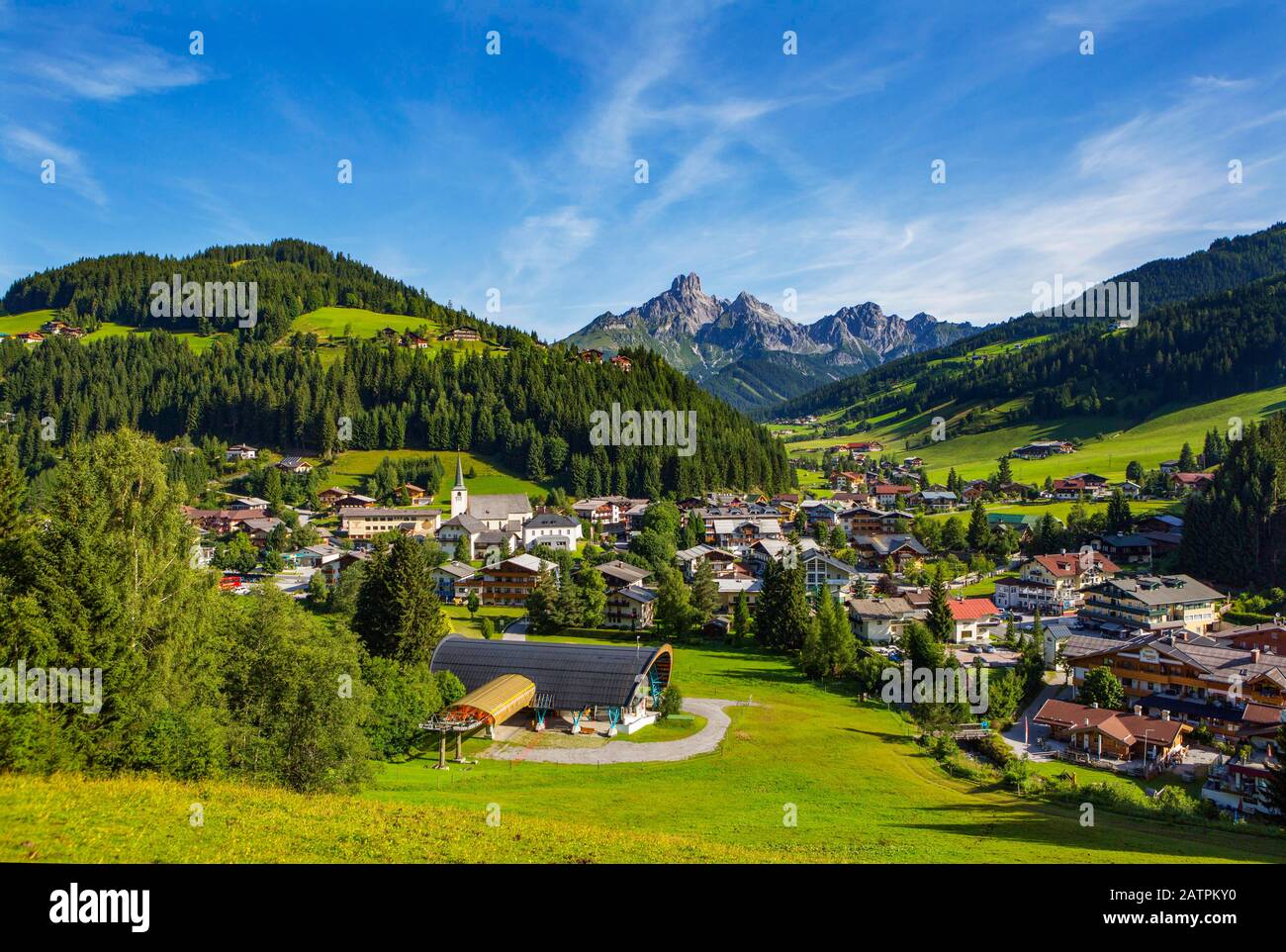 Filzmoos with mountain peak Bischofsmuetze, Pongau, Province of Salzburg,  Austria Stock Photo - Alamy