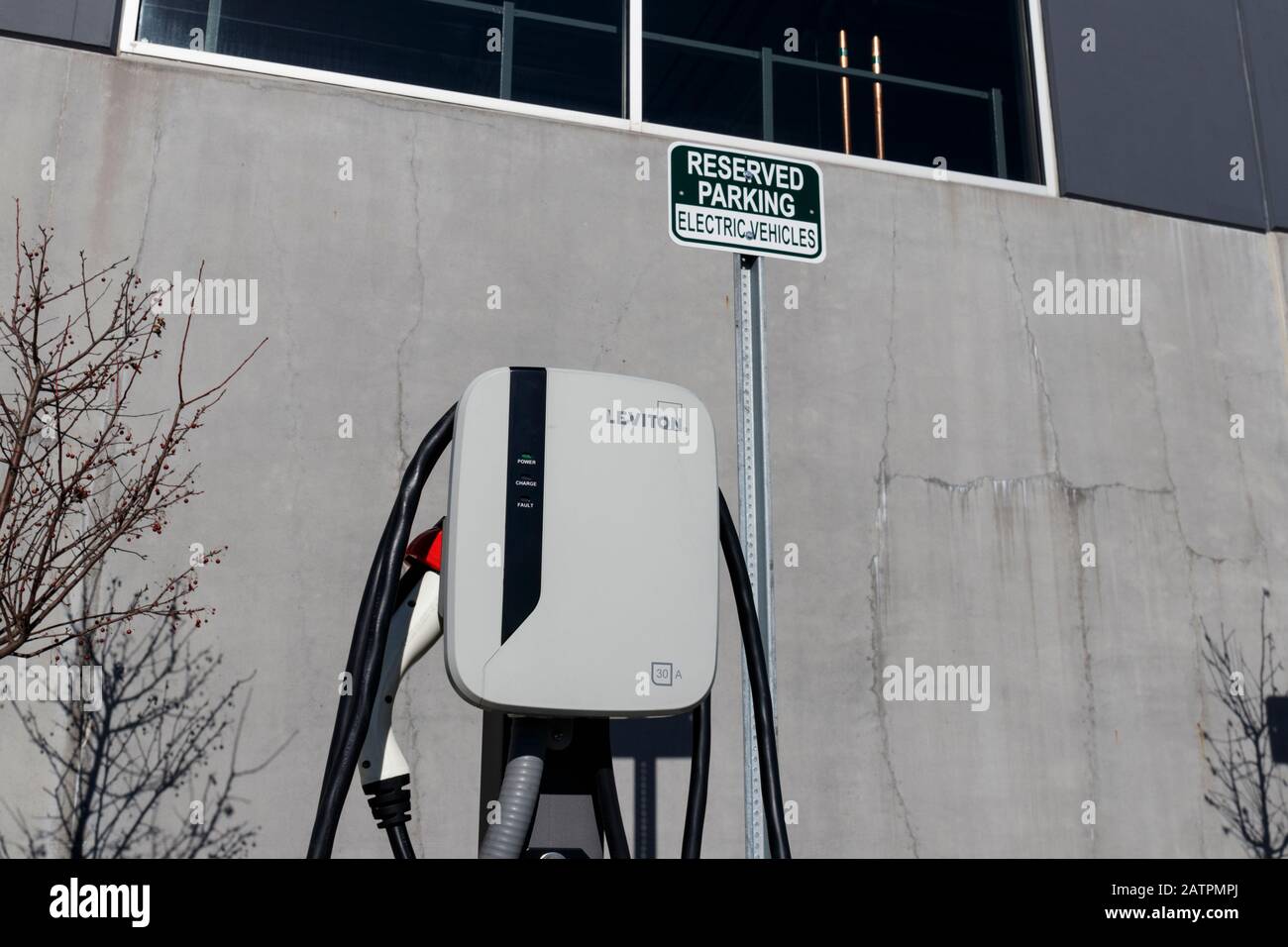 Muncie Circa February 2020 Leviton EV Charging Station. The Leviton