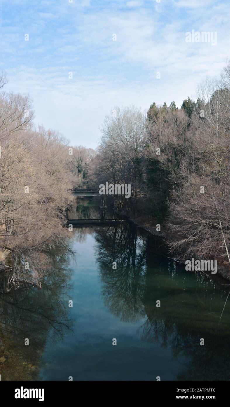 Old river bridge of Haliacmon river in Argos Orestiko,Greece Stock