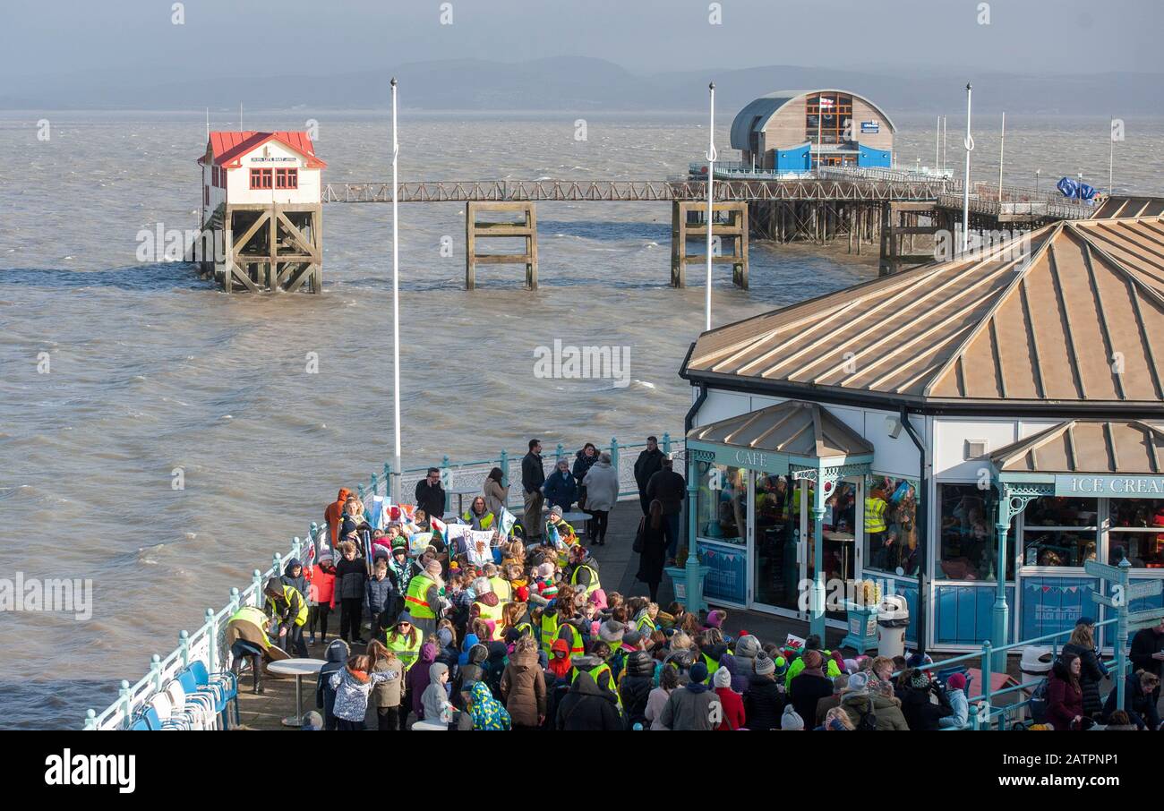 Mumbles Pier - Swansea - Wales - UK - 4th February 2020 Crowds of wellwishers during Prince William, Duke of Cambridge and Catherine, Duchess of Cambridge visit to the RNLI Lifeboat Station in Mumbles near Swansea today.  Pic by Lisa Dawson Rees Credit: Phil Rees/Alamy Live News Stock Photo