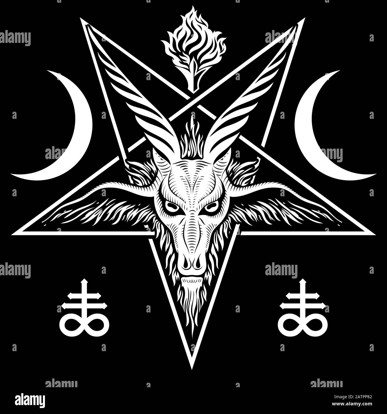 The pentagram, the sign of Lucifer. The head of a horned Goat in a pentagram. Sigil of Baphomet Stock Vector