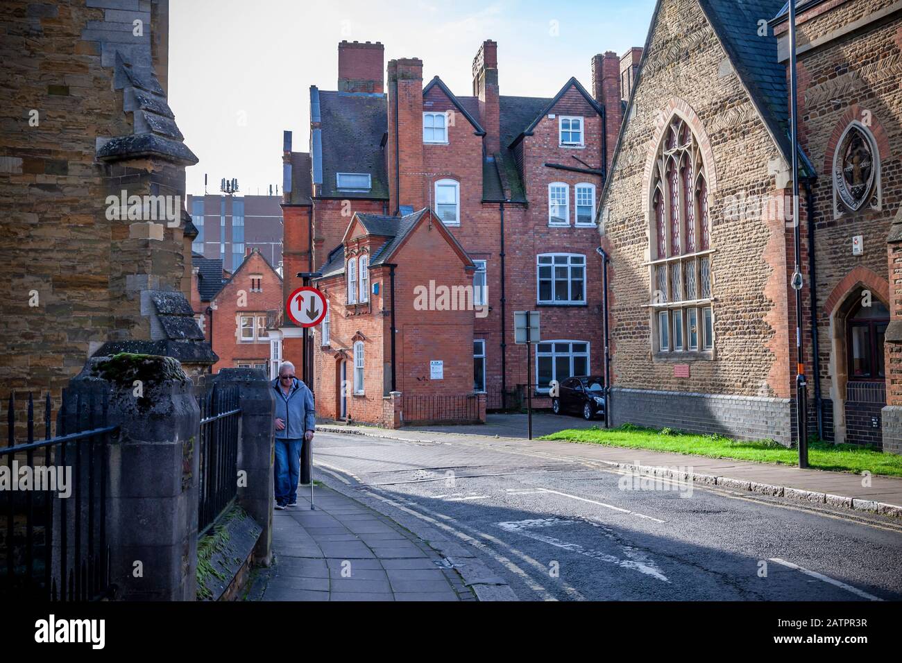 The Church of St Giles in Northampton just of the town centre and St Giles Parish Centre in St Giles Terrace. England, UK Stock Photo