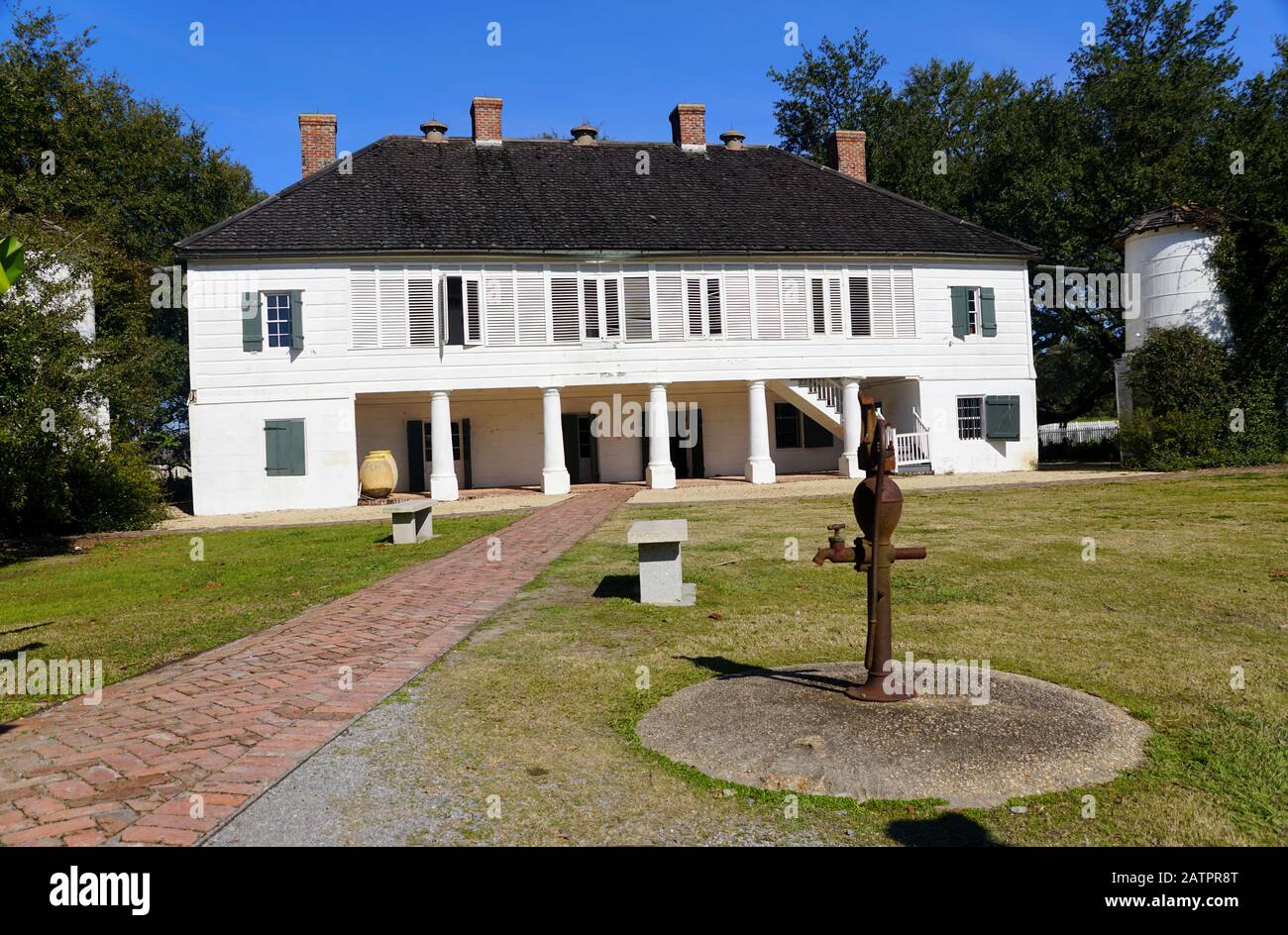 Edgard, Louisiana, U.S.A - February 2, 2020 - A white mansion near Whitney Plantation Stock Photo