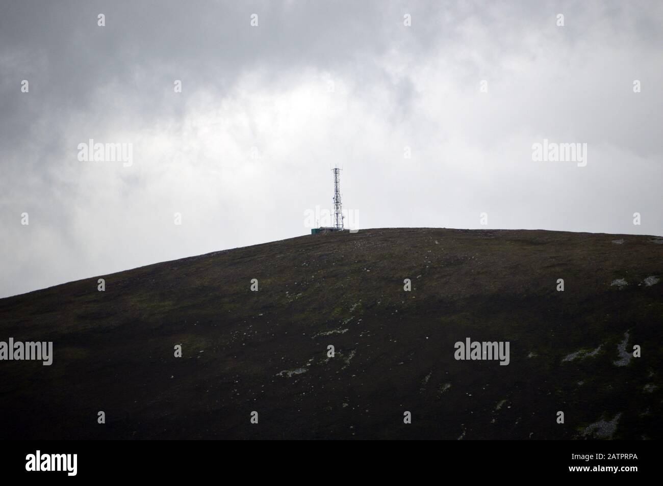 The Radio Transmitter on the Summit of the Scottish Mountain Corbett (Morrone/ Morven) from the Corbett 'Creag nan Gabhar' Cairngorms National Park. Stock Photo