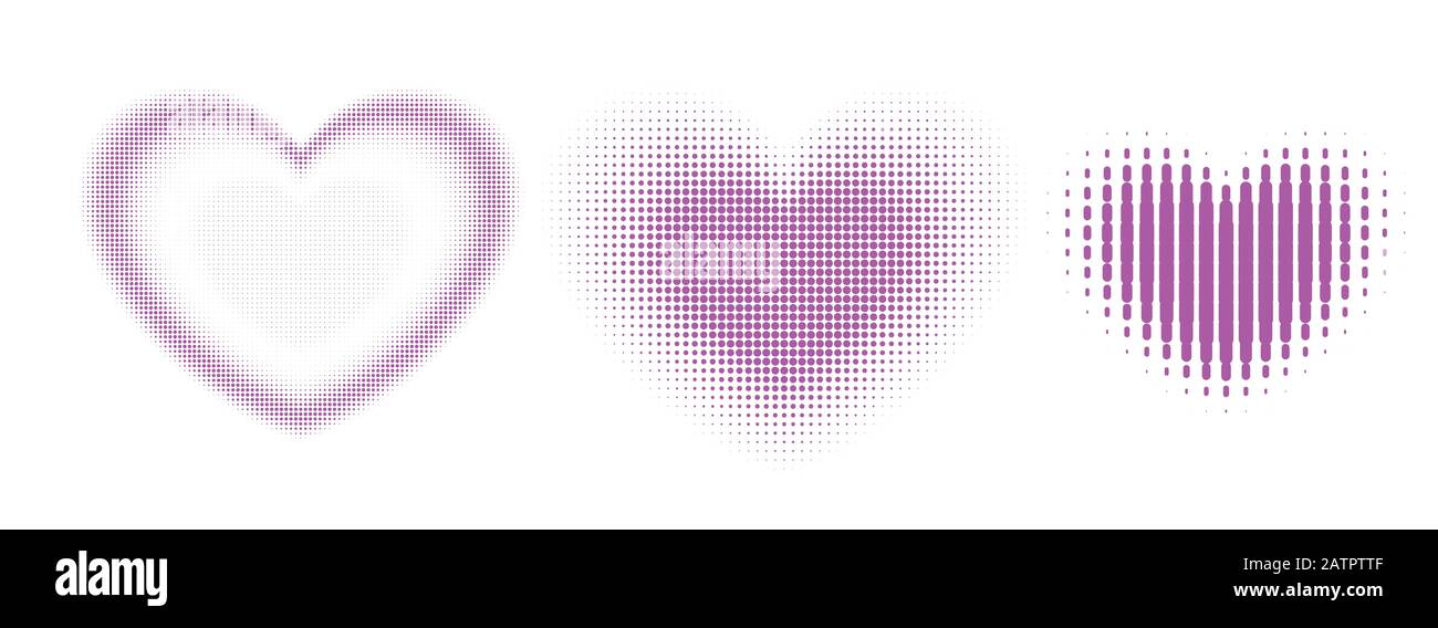 Halftone vector pink hearts on white background. Set of Simple shapes ...