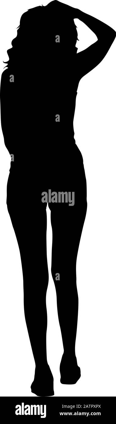 Black silhouettes woman with arm raised on a white background Stock ...