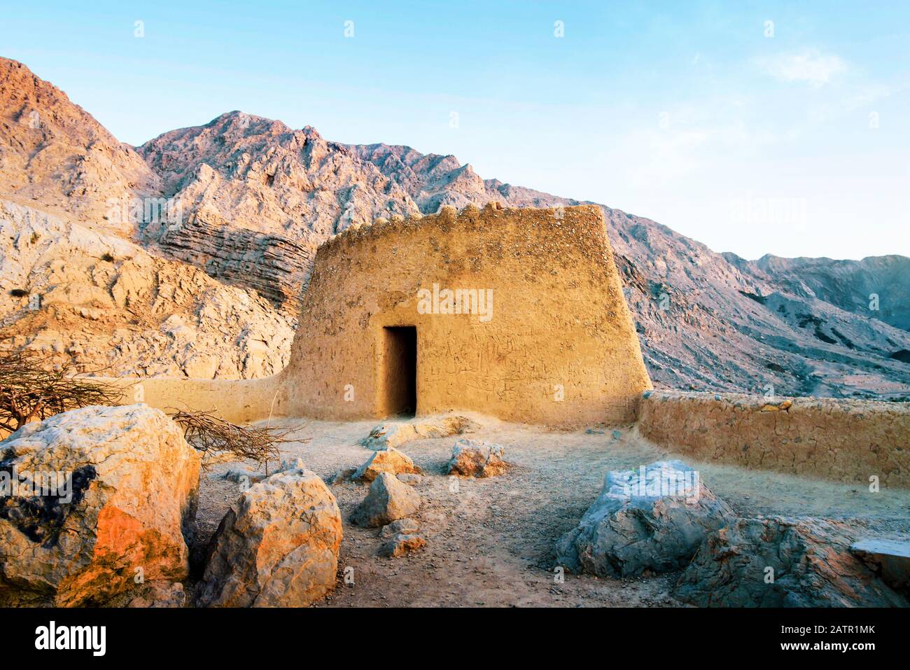 Dhayah Fort in north Ras Al Khaimah United Arab Emirates. Gulf, heritage. Stock Photo