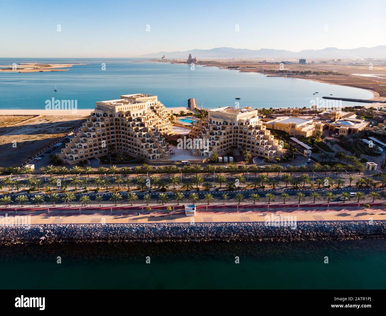 Marjan Island in emirate of Ras al Khaimah in the UAE aerial view Stock Photo