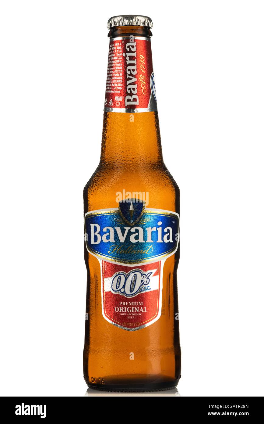 TARNOW, POLAND FEBRUARY 01, 2020 Bottle of Cold Bavaria Non
