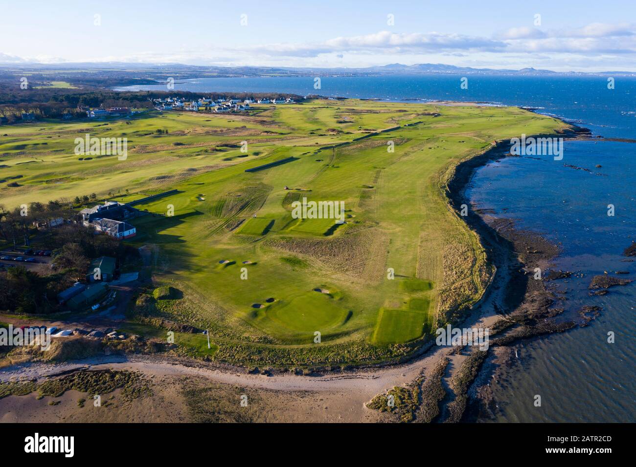 Aerial view of Kilspindie Golf course in Aberlady, East Lothian, Scotland,  UK Stock Photo - Alamy
