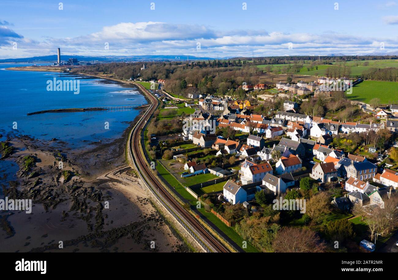Aerial view of historic village of Culross in Fife, Scotland, UK Stock Photo