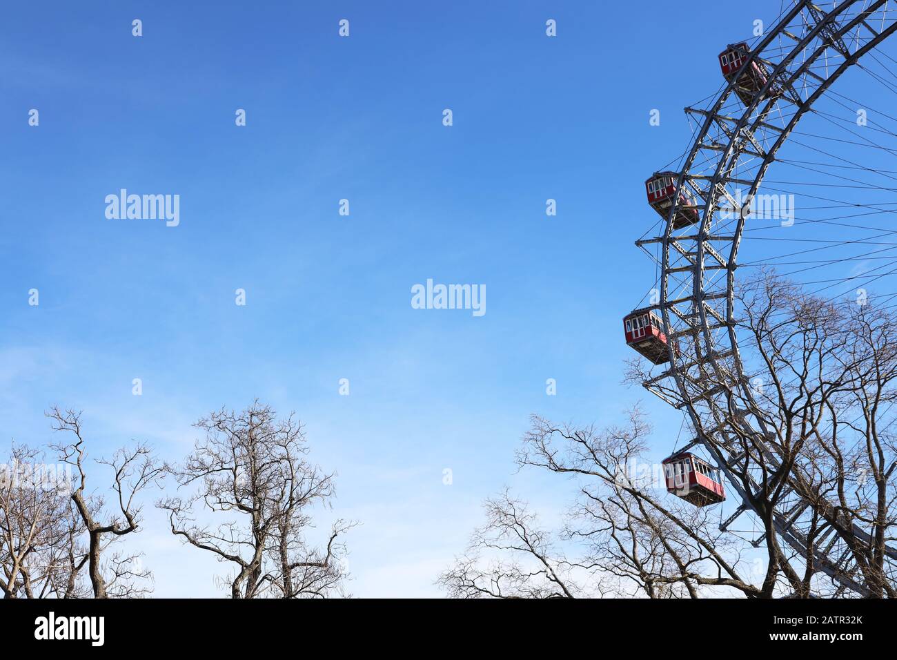 The big ferris wheel 'Wiener Riesenrad'  is the main landmark of Vienna, Austria | Photo taken in January 2020 Stock Photo