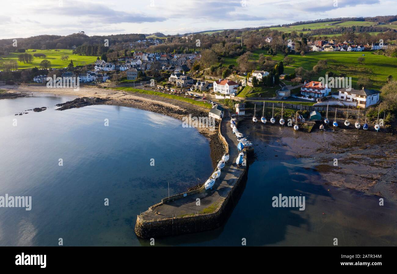 Aerial view of village of Aberdour in Fife, Scotland, UK Stock Photo