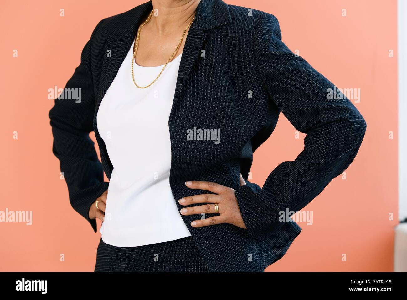 Midsection of a mature African American woman. Stock Photo