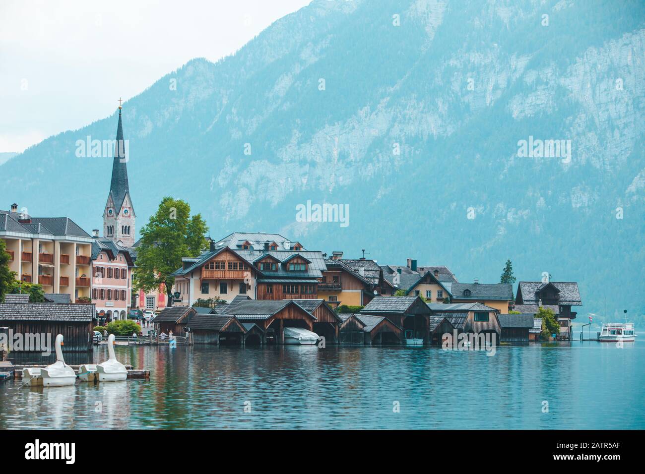 panoramic view of hallstatt city in austria Stock Photo