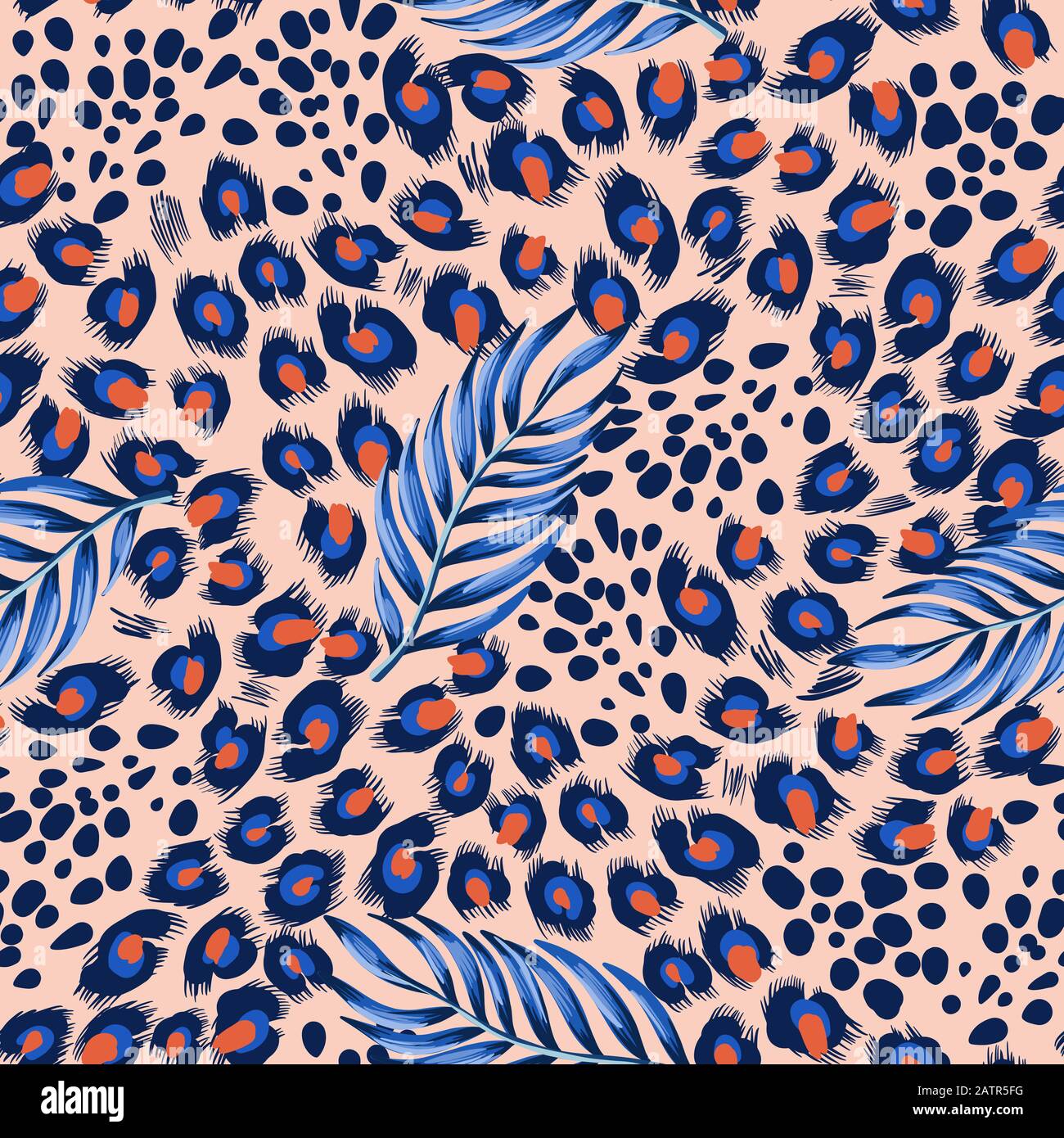 Seamless leopard skin pattern with tropical leaves. Vector Stock Vector ...