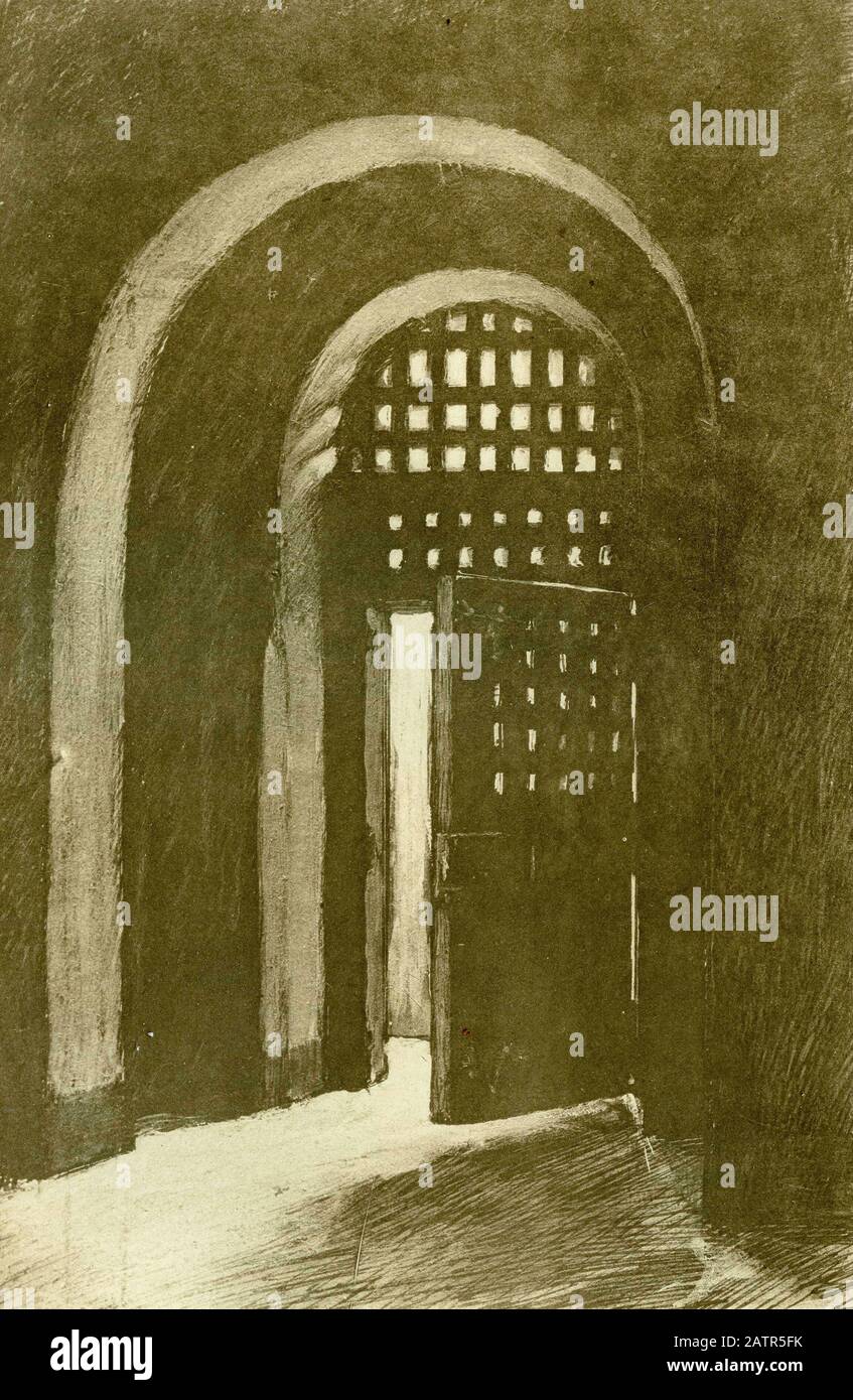 Sketch of an inner gate at Newgate prison, London, England, 1883. From The Chronicles of Newgate, 1884. Stock Photo