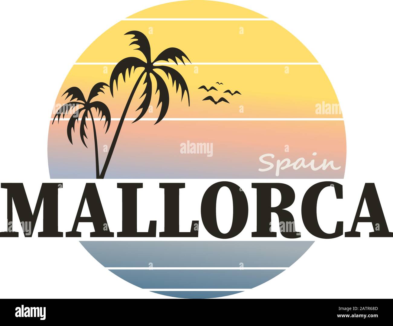 Exotic Travel Background with Palm Trees for Mallorca, Spain. Stock Vector