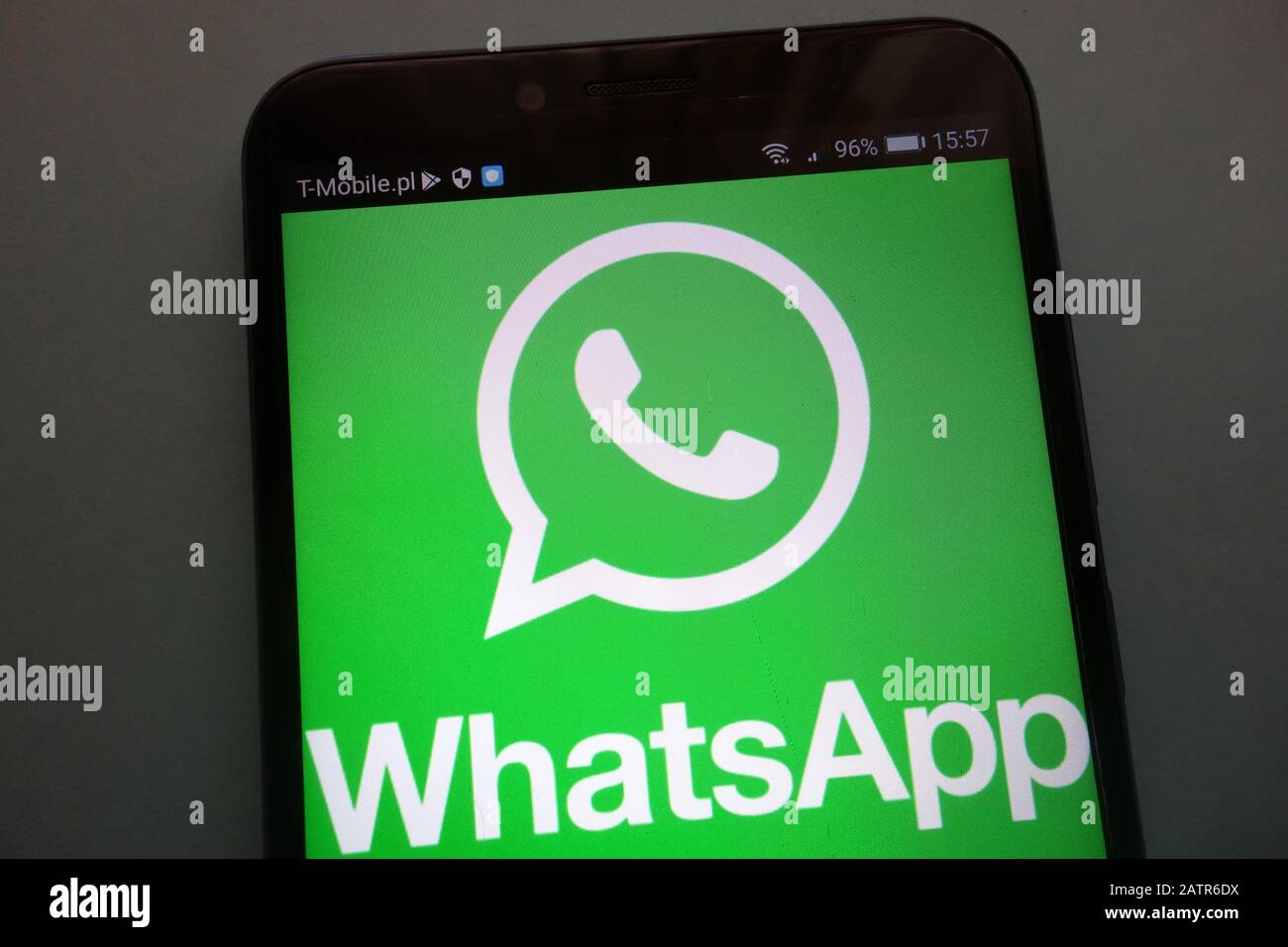 WhatsApp logo on smartphone Stock Photo