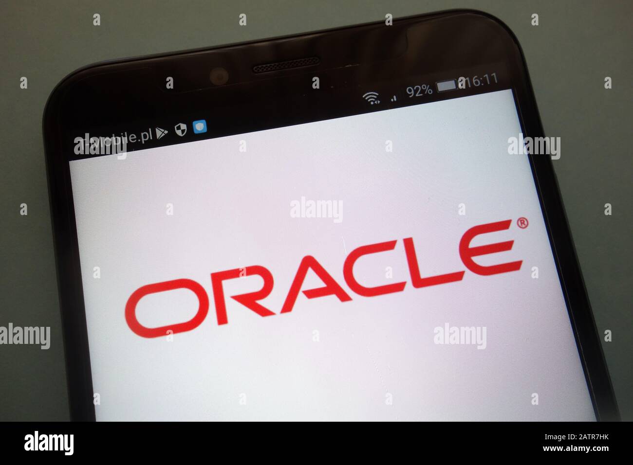 Oracle logo on smartphone Stock Photo