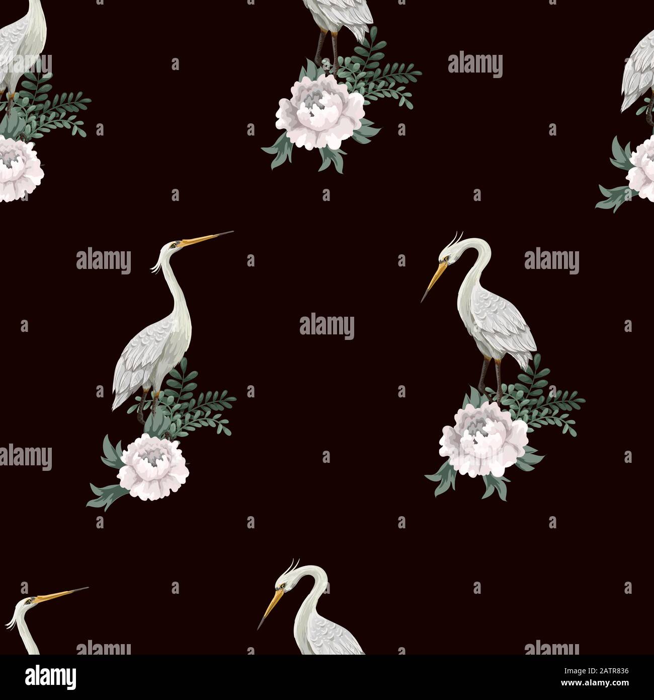 Seamless pattern with white herons. Stock Vector