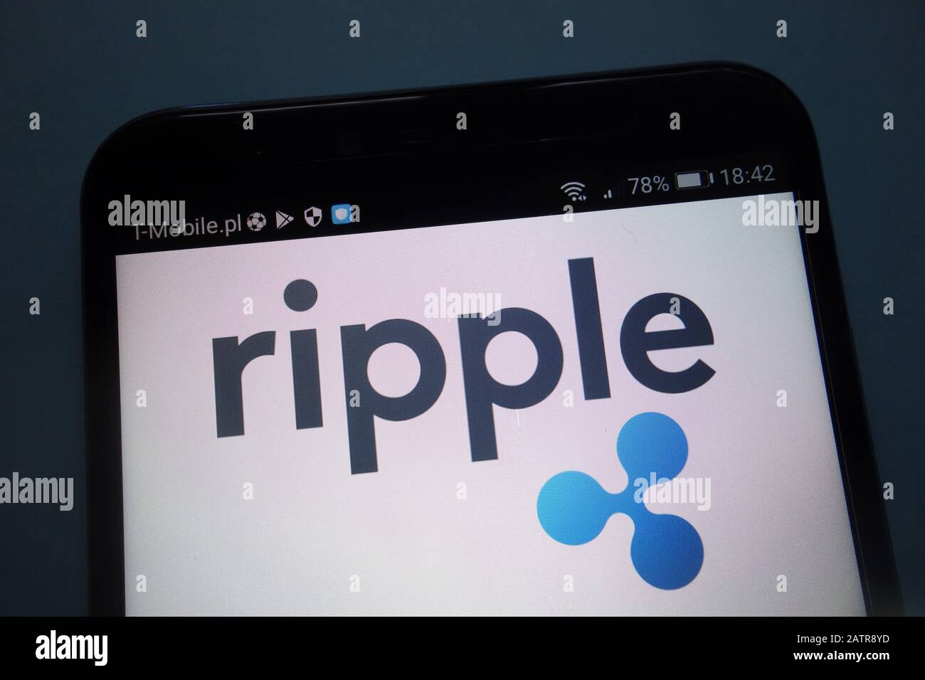 Ripple cryptocurrency logo on smartphone Stock Photo