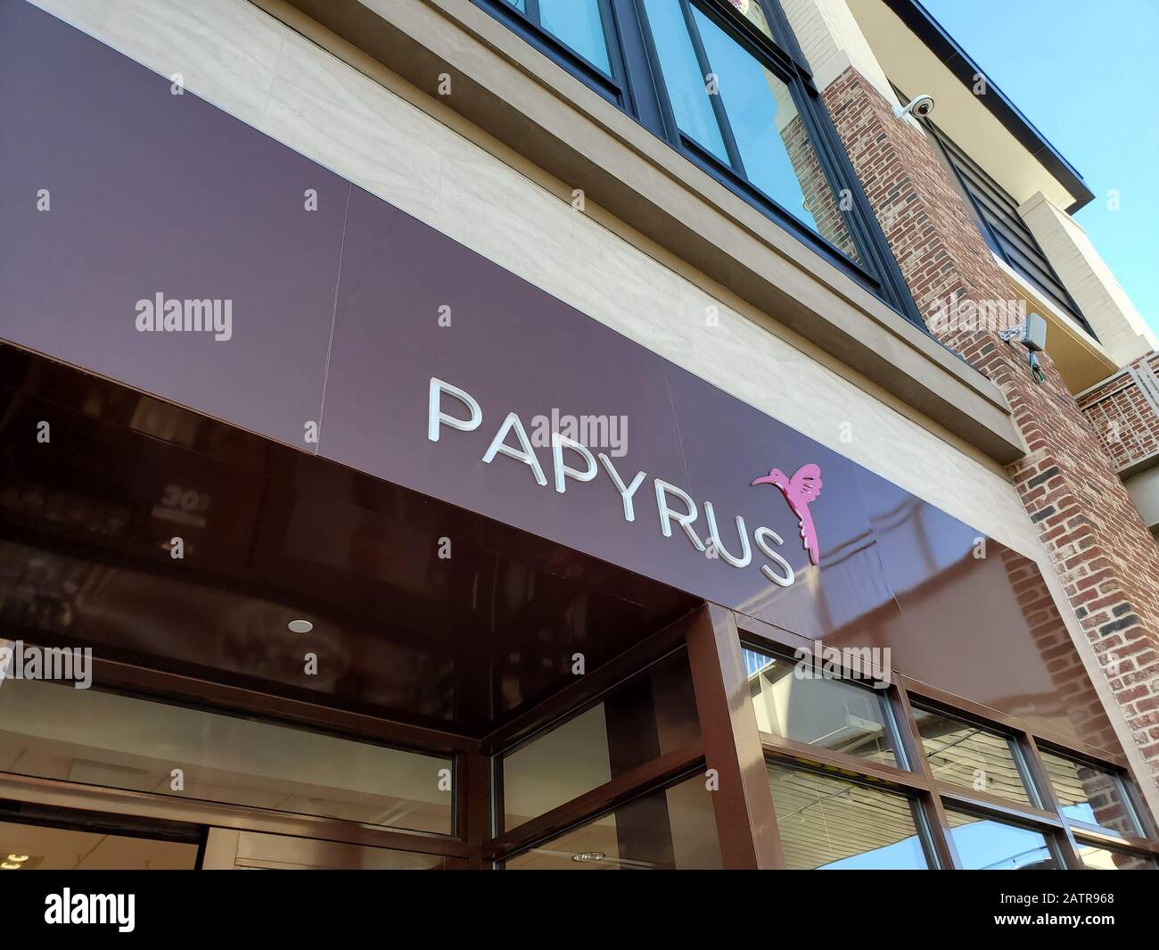 Sign on facade at Papyrus store in Walnut Creek, California, January 31, 2020. () Stock Photo