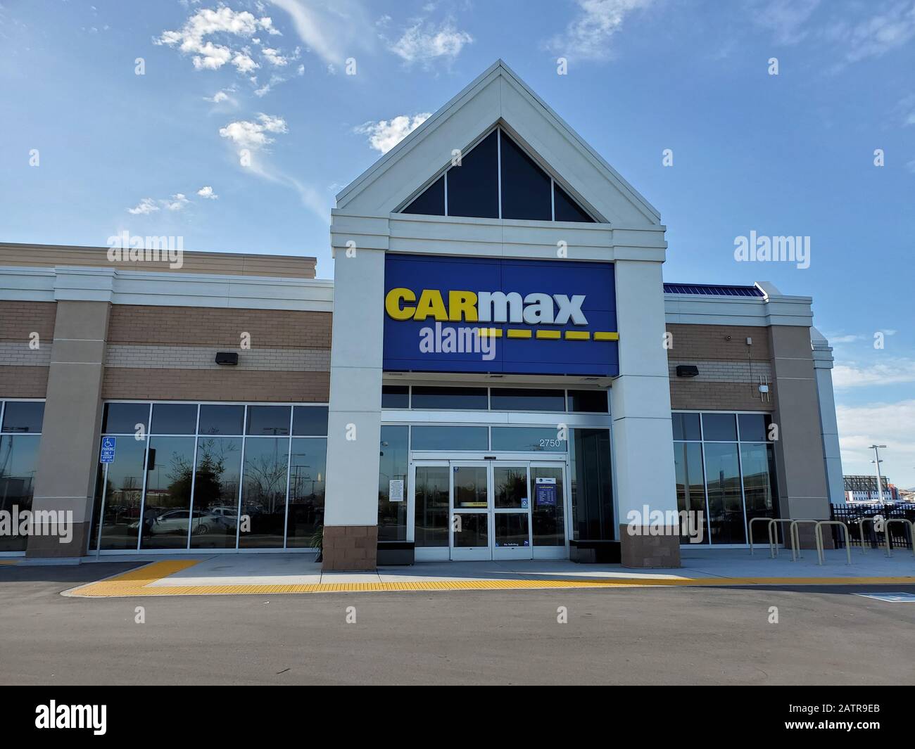Facade of Carmax used car sales company store in Pleasanton, California, January 31, 2020. () Stock Photo