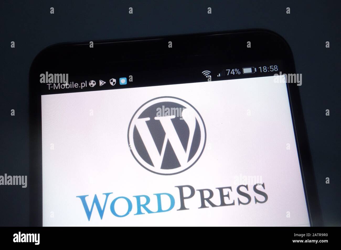 WordPress logo on smartphone Stock Photo