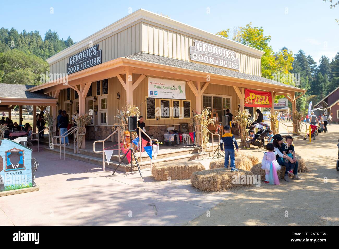 Photograph of Roaring Camp, a tourist attraction in Felton, California, United States, exterior view Stock Photo