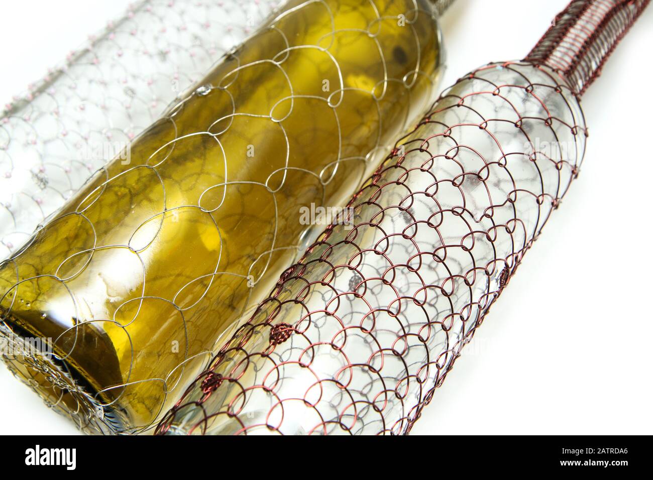 The three different wire brushed wine bottles. The traditional