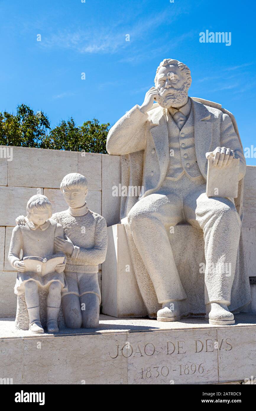 Statue of Joao de Deus Ramos, Portuguese poet, Sao Bartolomeu de Messines, Algarve, Portugal Stock Photo