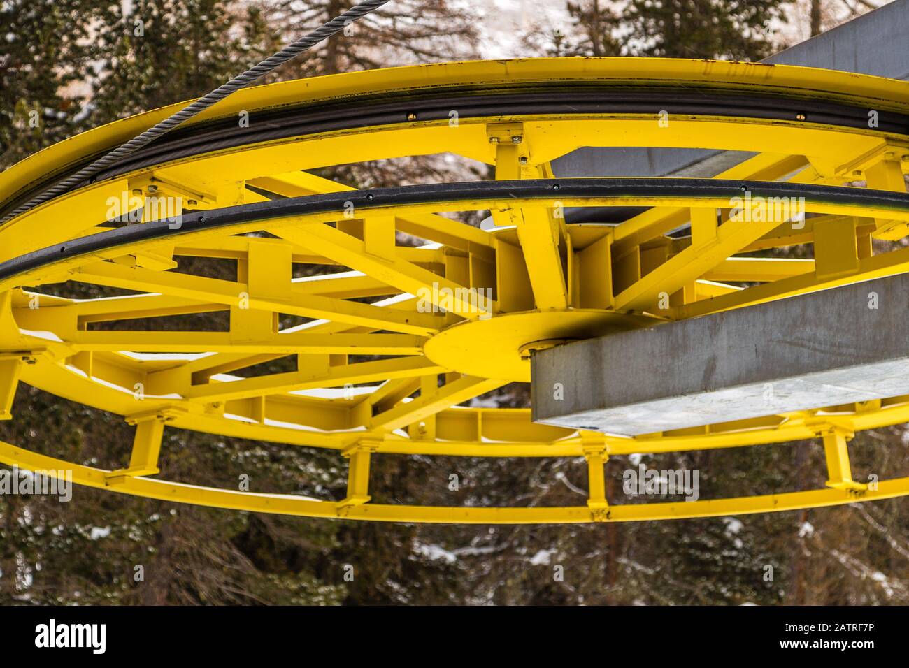 steel cable on chair lift wheel Stock Photo Alamy