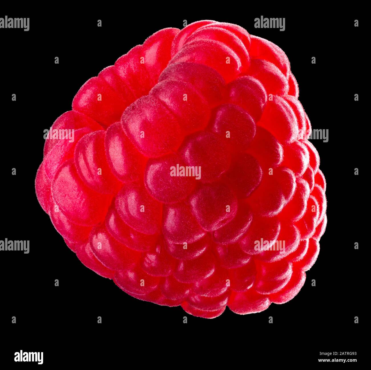 Macro photo of raspberry without leaves isolated on black background ...