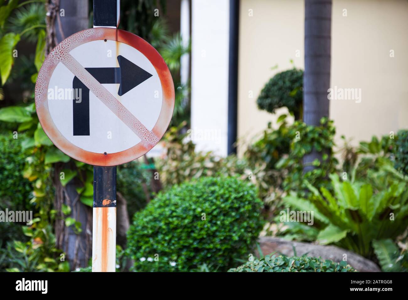 Metal Plate, Traffic Prohibitory Sign Do Not Turn Right. Right Turn is