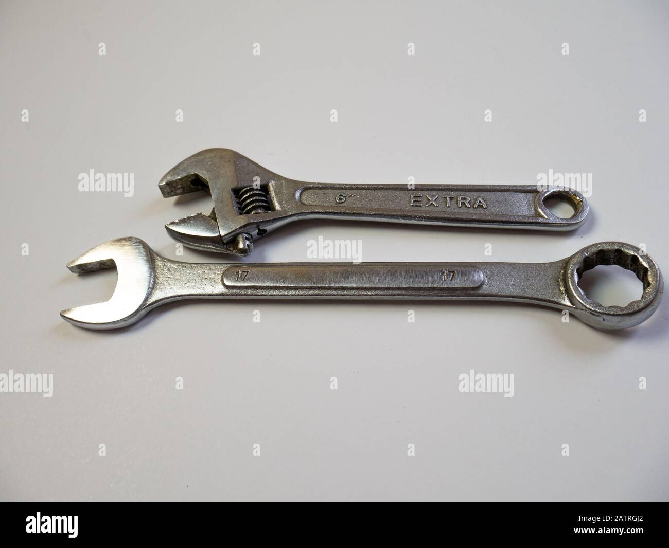 The wrench to repair. Tools for construction. Stock Photo
