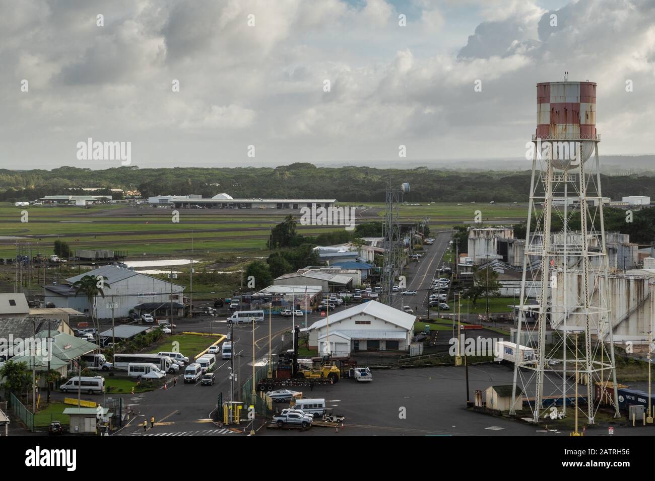 Hilo, Hawaii, USA. January 14, 2020 Road into ocean port with