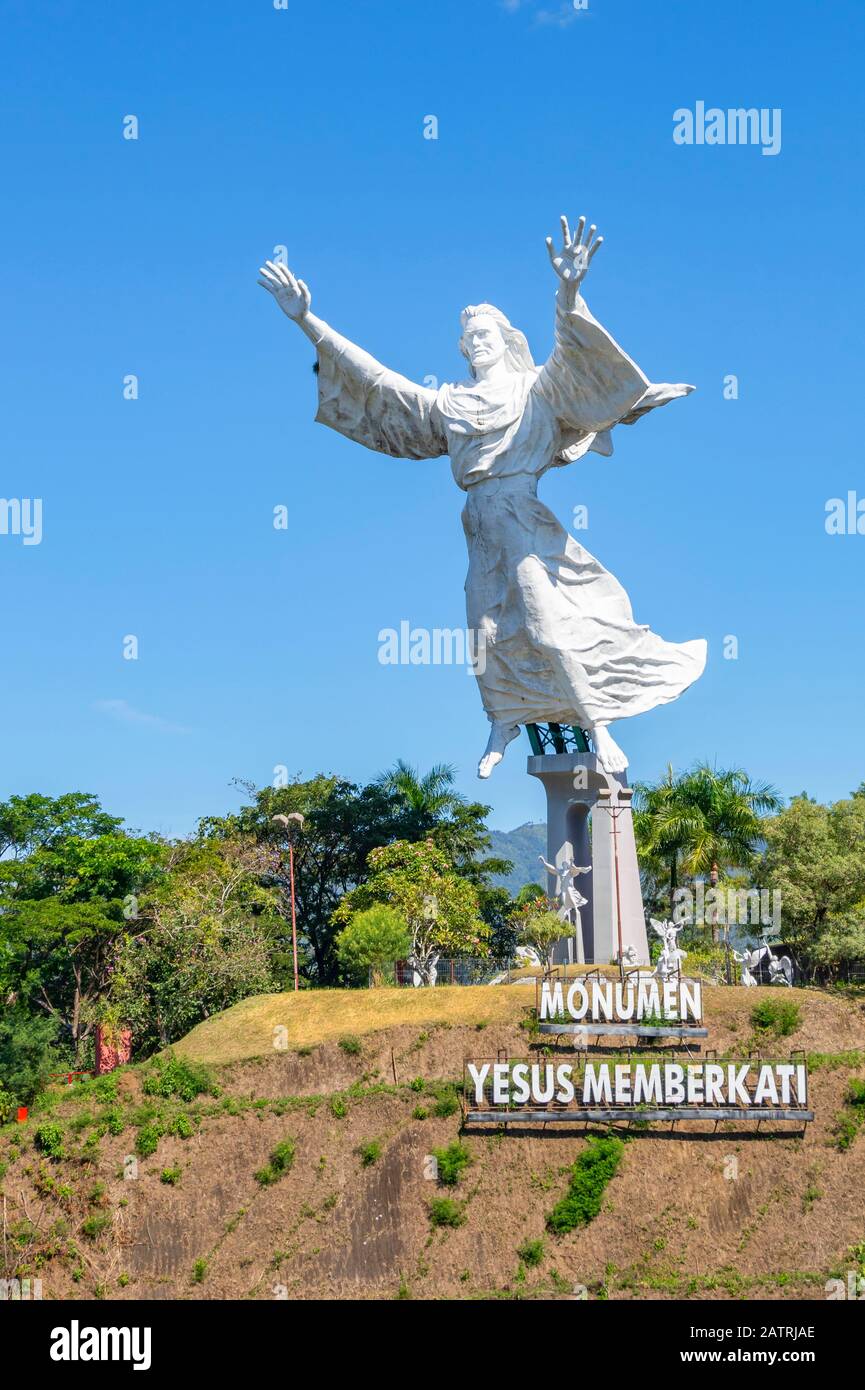 Christ Blessing Statue; Manado, North Sulawesi, Indonesia Stock Photo