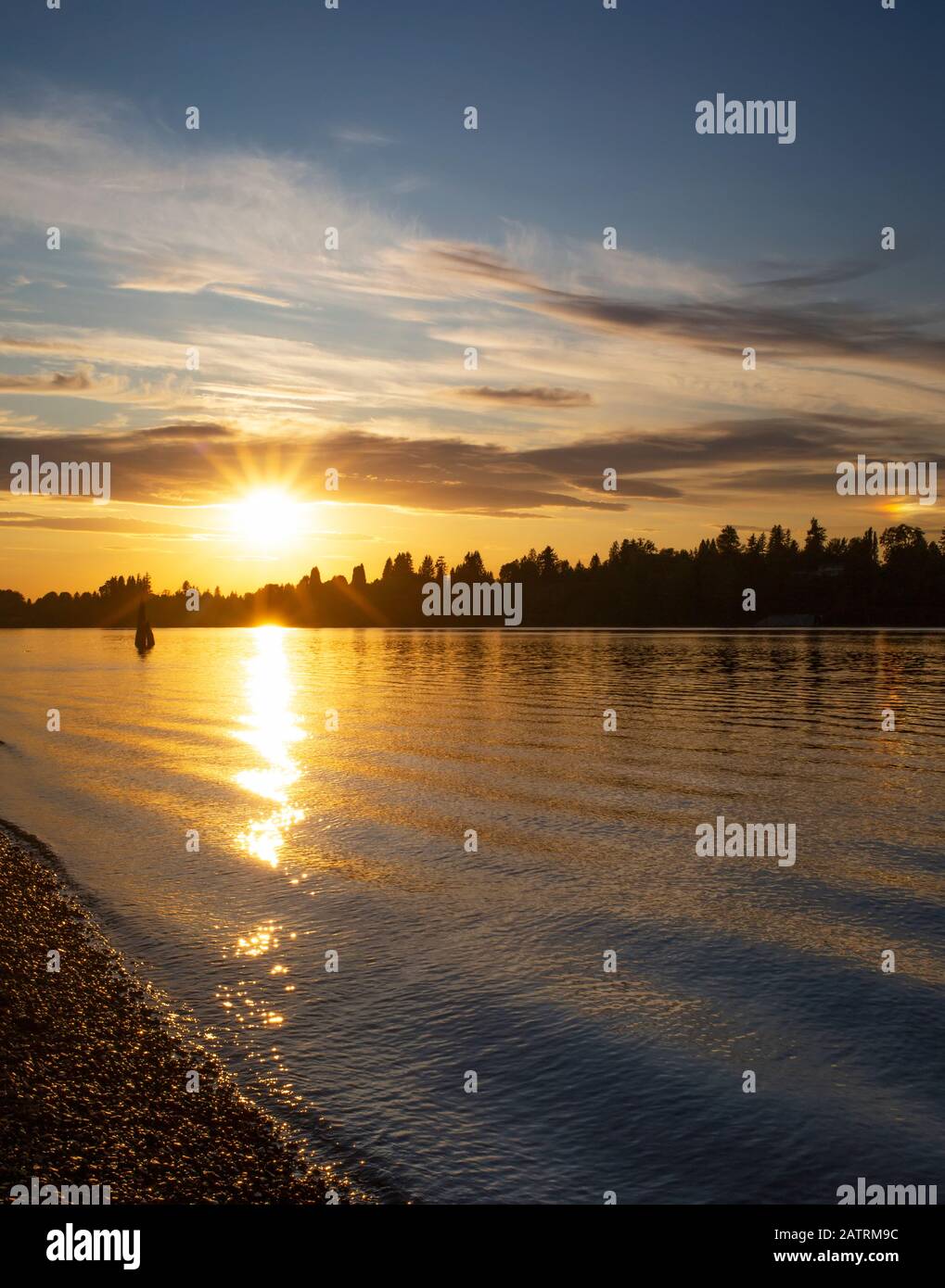 Sunset at Derby Reach; Langley, British Columbia, Canada Stock Photo