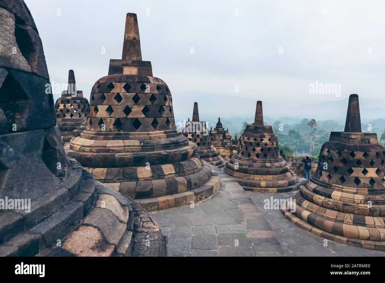 Stupas of Borobudur Temple; Yogyakarta, Indonesia Stock Photo