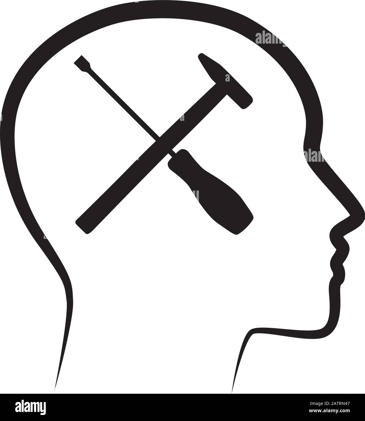 crossed screwdriver and hammer inside human head Stock Vector Image