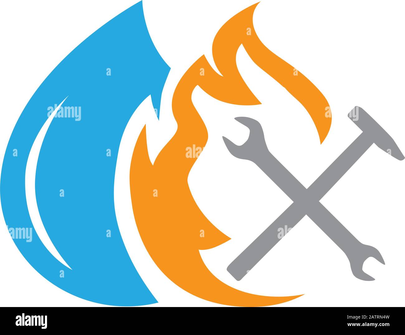 water drop and fire flame with hammer and wrench Stock Vector Image