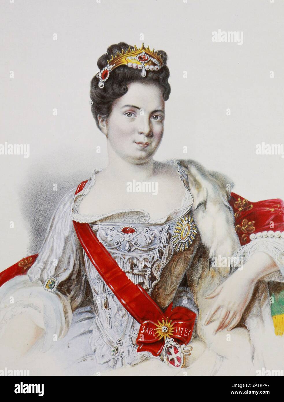 Russian Empress Catherine I Alekseevna. Painting by P. Borel, 19th century. Stock Photo