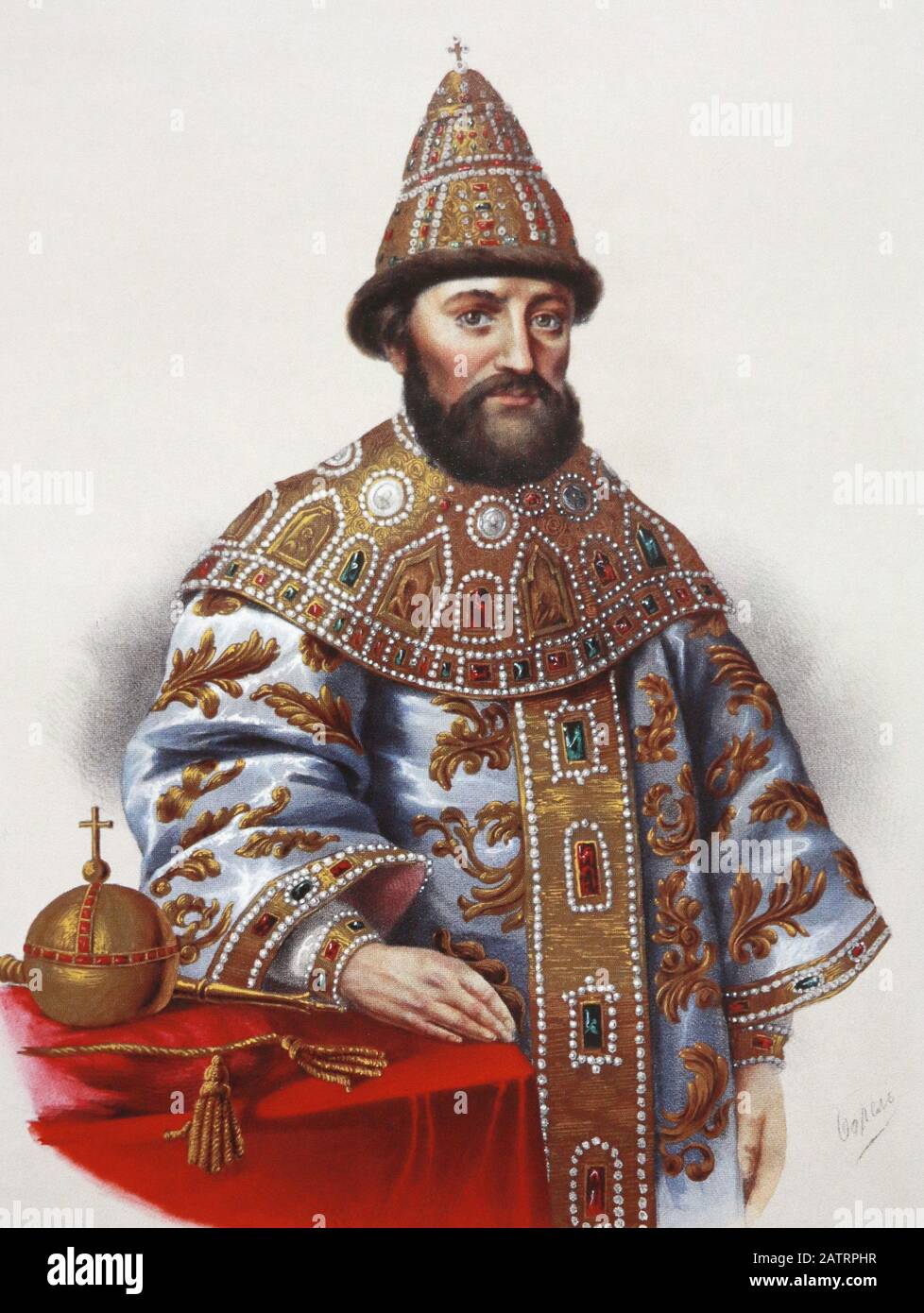 Russian Tsar Mikhail Fedorovich (Michael of Russia). Painting by P. Borel, 19th century. Stock Photo