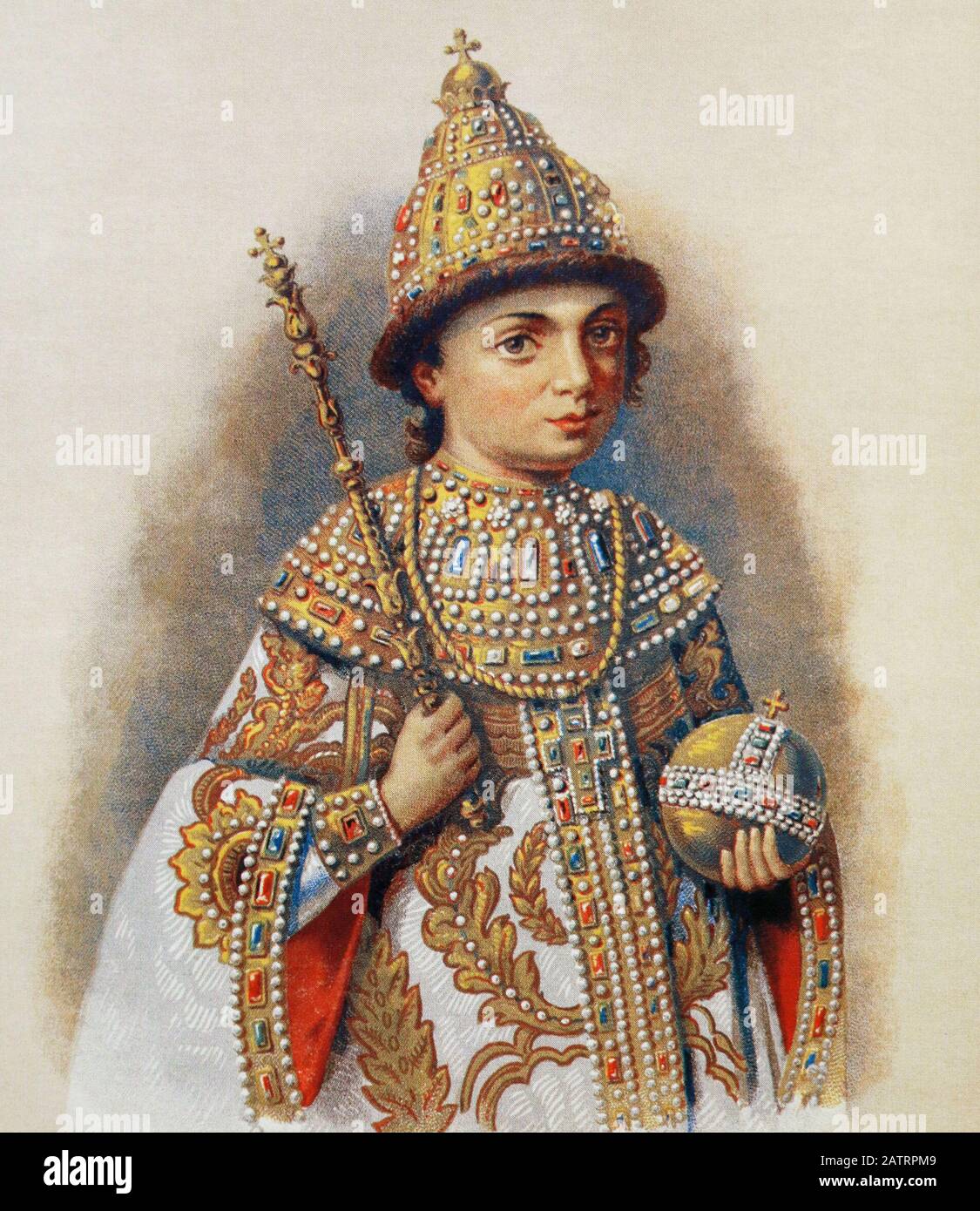 Russian Tsar Peter I Alekseevich in childhood. Painting by P. Borel, 19th century. Stock Photo