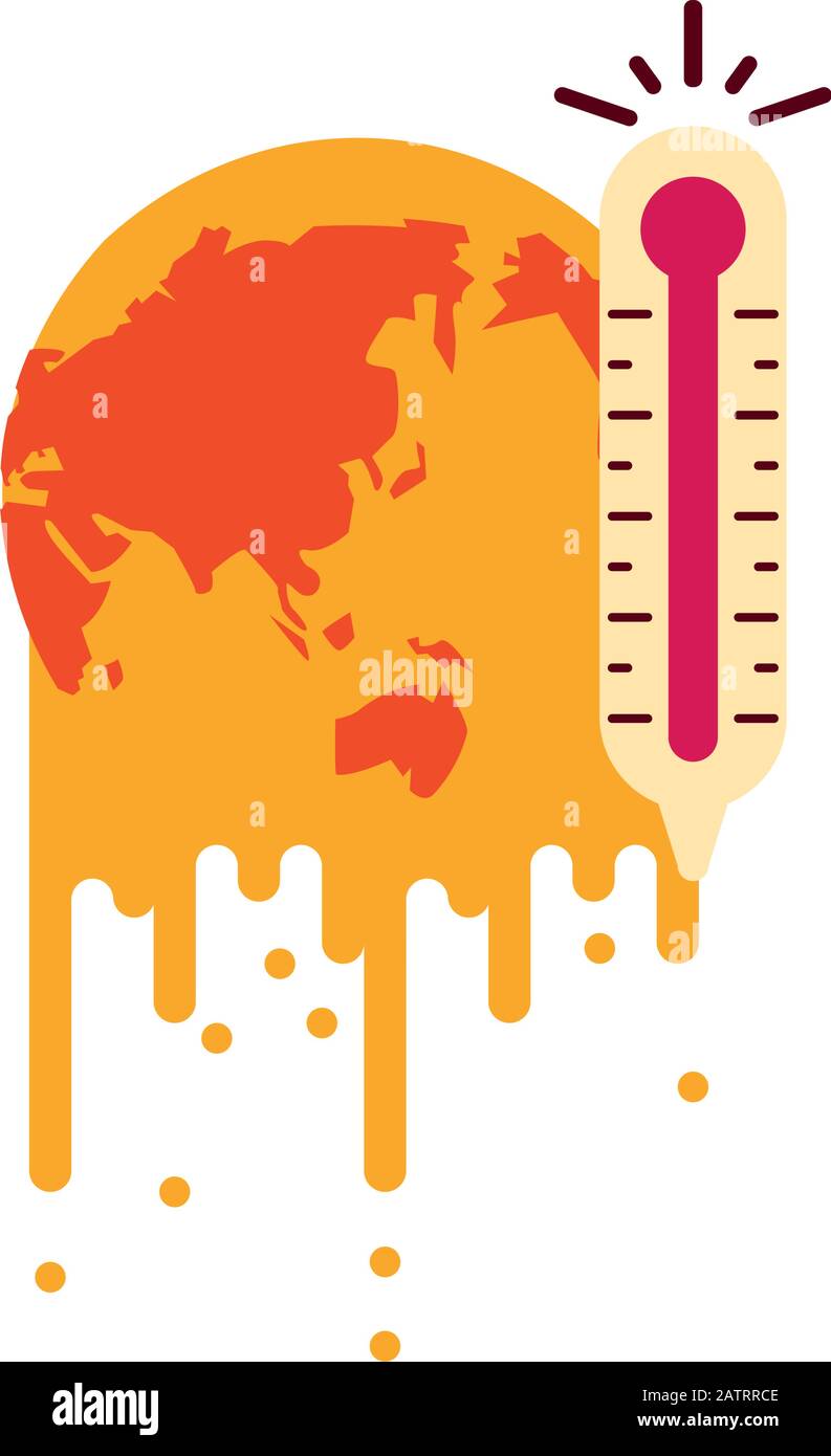 world planet melting global warming with thermometer Stock Vector Image ...