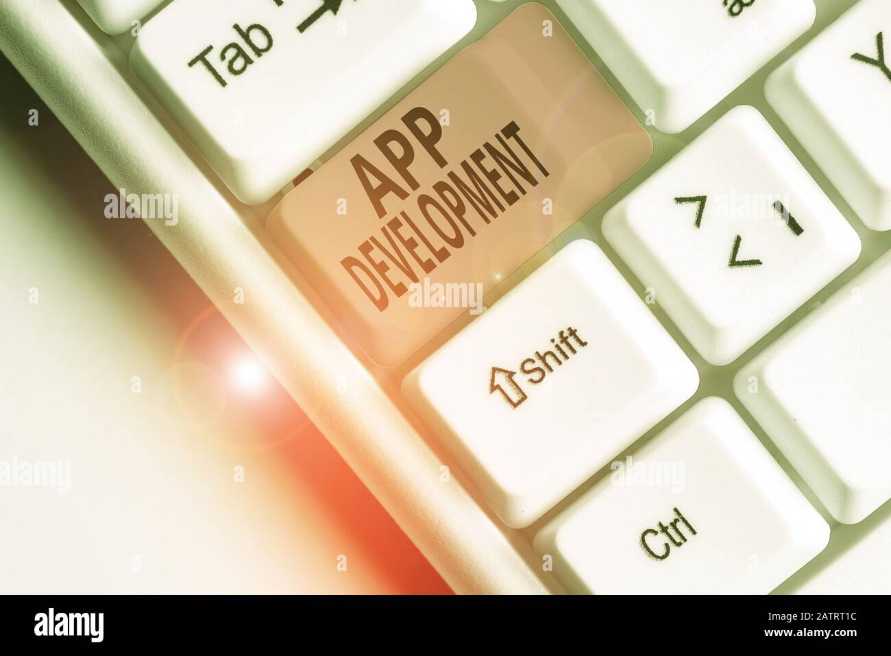 Writing note showing App Development. Business concept for the act or ...