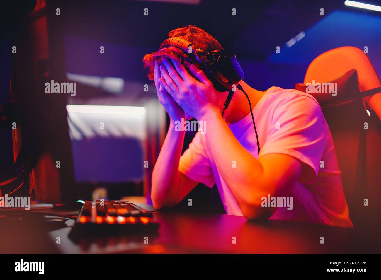 Pc Gamer Rage Gamer young man is defeated in online video game, anger and facepalm ...