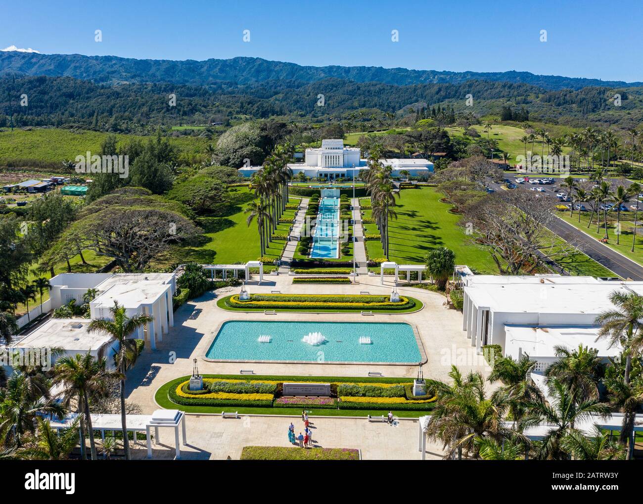 Laie, HI - 24 January 2020: Aerial view of the Laie Hawaii Temple of